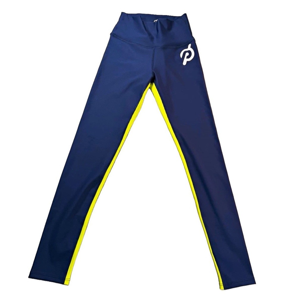 Peloton Contrast Rib Leggings Womens Small Navy Neon Yellow NWT SP121